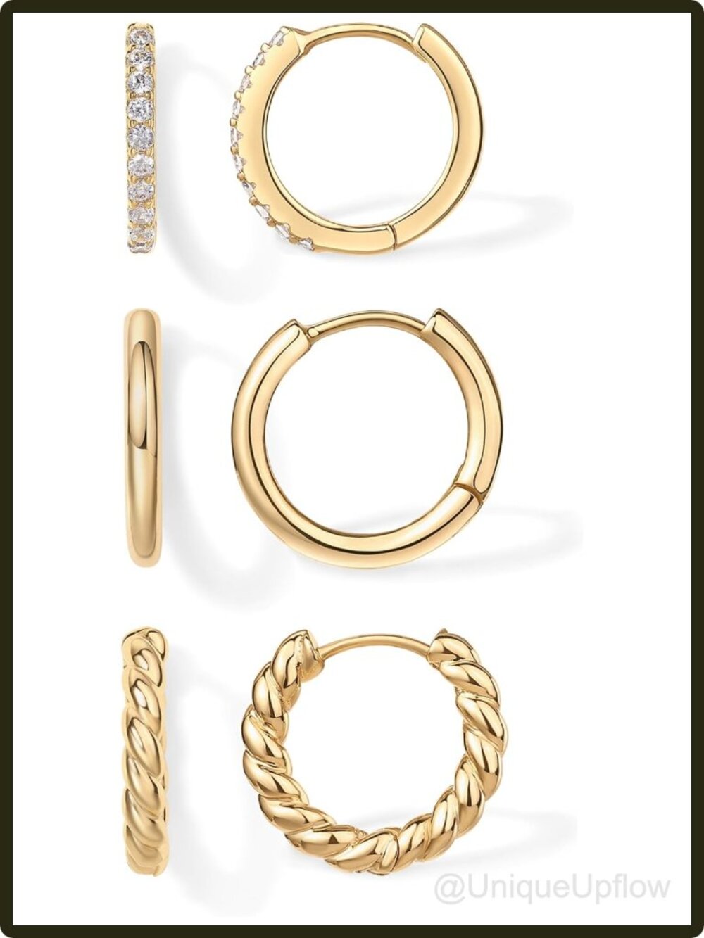 PAVOI 18K Gold Plated Hoop Earrings 3-Pair Set CZ Huggie Earrings for Women